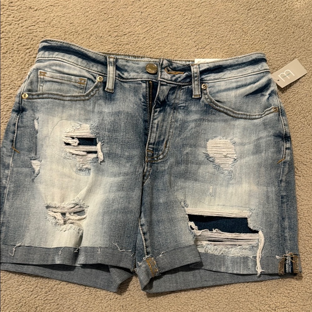 Maurices Blue Jean Shorts with Distressed Cuffed Hem